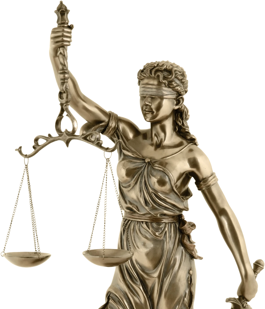 Estátua da Justiça representando a advocacia cível e previdenciária da Dra. Larissa Moser